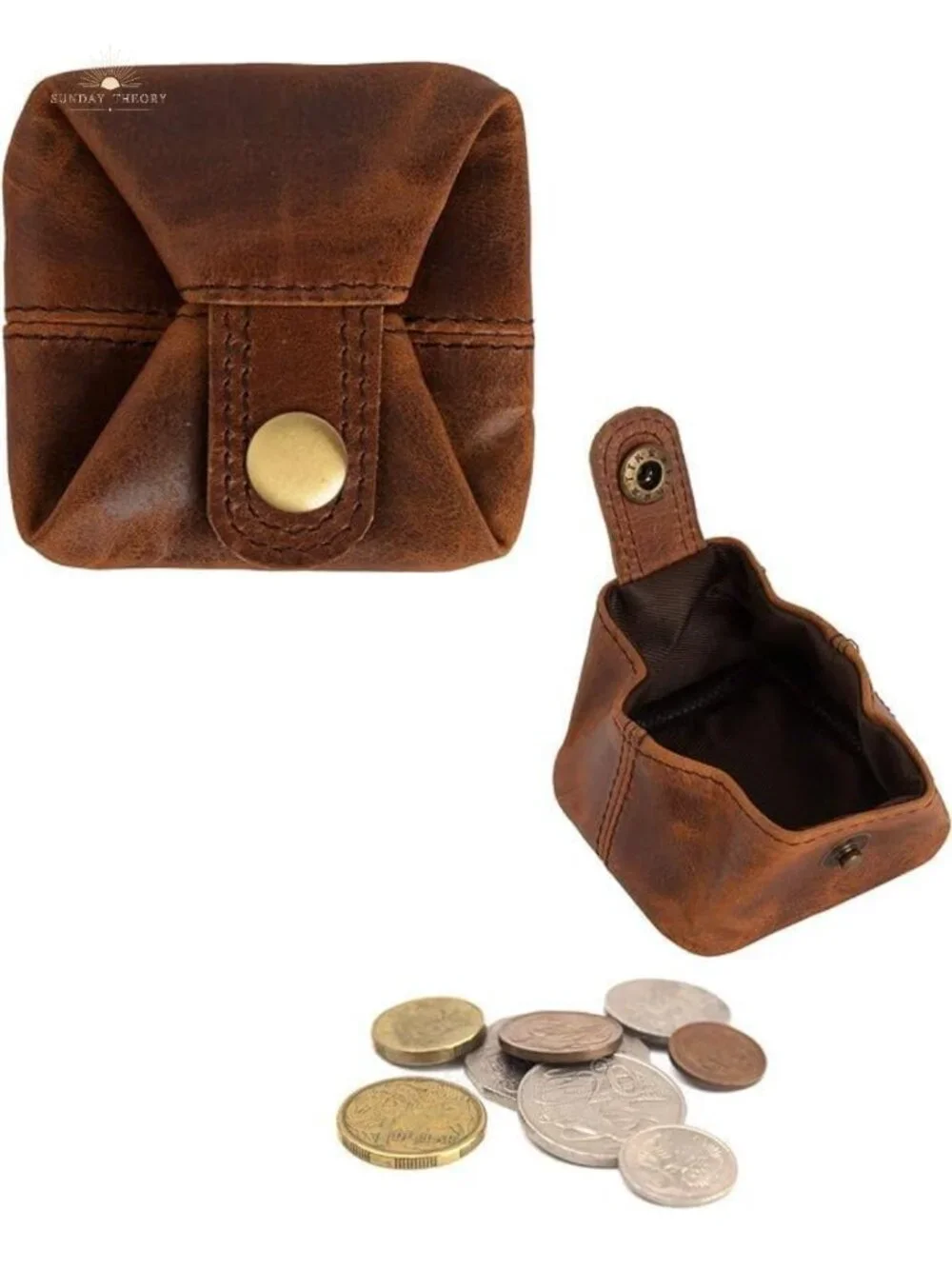 Leather Coin Pouch, Snap Closure Compact Change Holder, Mini Wallet Pack of 2